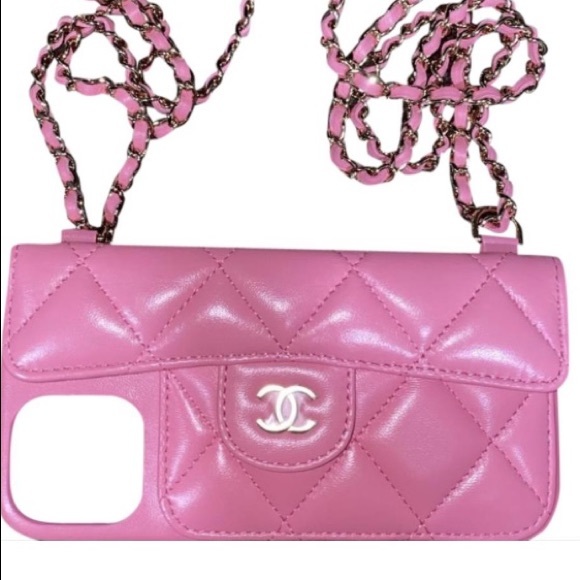 Chanel iphone12 pro case chain shoulder matelasse lambskin pink Coco mark  logo